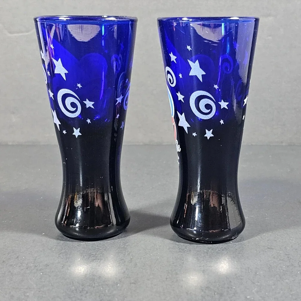 Vtg Set of 2 Walt Disney World 100 Years of Magic Cobalt Blue Shot Glasses 2001